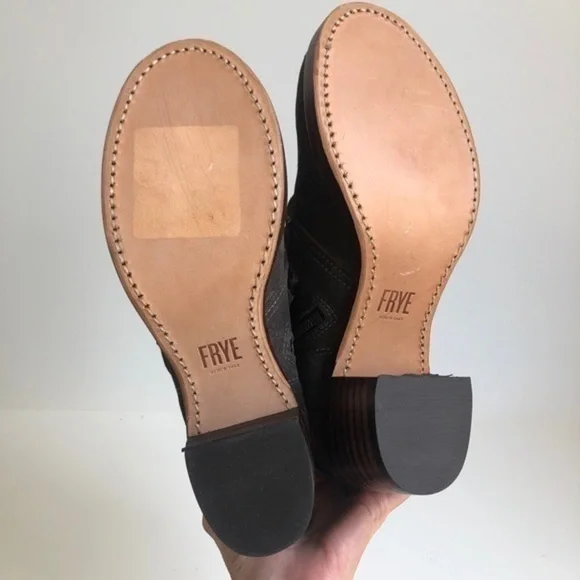 Frye Sabrina Double Buckle Charcoal Oiled …